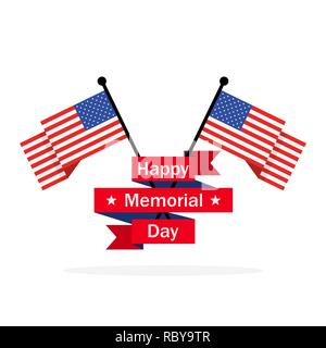 Happy Memorial Day background with flags and ribbon. Vector illustration. Poster, greeting card or brochure template. Stock Vector