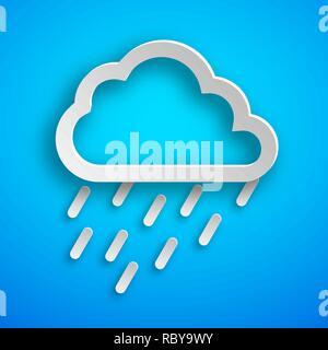 Paper art Rain icon on blue background. Vector illustration. Paper art of weather concept Stock Vector