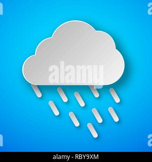 Paper art Rain icon on blue background. Vector illustration. Paper art of weather concept Stock Vector