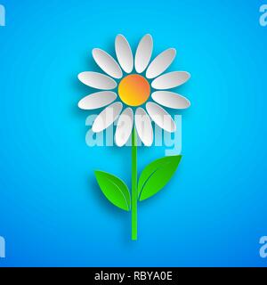 Paper art of the white flower icon with shadow. Vector illustration. Flower is cut from paper. Stock Vector