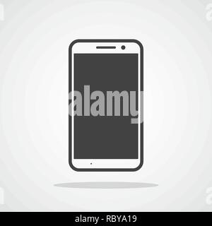 Gray smart phone icon in flat design. Vector illustration. Mobile phone icon, isolated on light background. Stock Vector