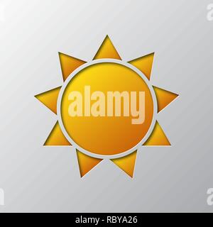 Paper art of the yellow sun isolated. Vector illustration. Sun icon is cut from paper. Stock Vector