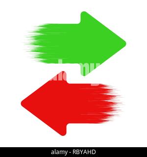 Green arrow right and red arrow left. Vector illustration. Set of colored hand drawn arrow icons Stock Vector