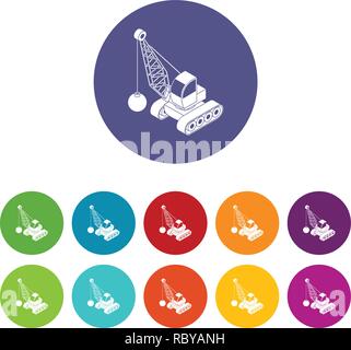 Demolish truck icons set vector color Stock Vector