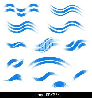 Set of hand drawn wave icons. Vector illustration. Blue wave icons drawn by hand Stock Vector