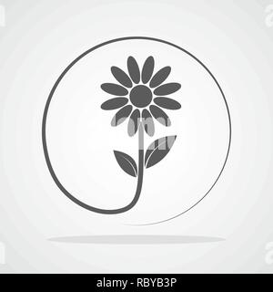 Gray flower icon in flat design. Vector illustration. Sign of flower in a circle. Stock Vector