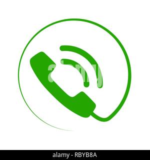 Phone icon in flat style. Vector illustration. Green telephone symbol isolated on white background. Stock Vector