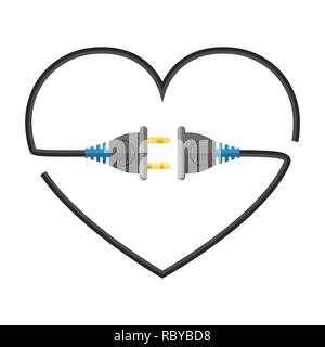 Heart made of electric cable, sockets and plugs. Vector illustration. Love concept Stock Vector