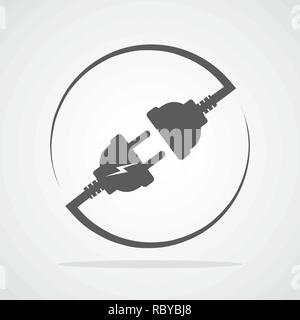 Wire, plug and socket. Vector illustration. Plug and socket in the circle. Concept of connection and disconnection of the electricity. Stock Vector
