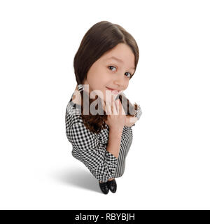 Shy little girl on white Stock Photo