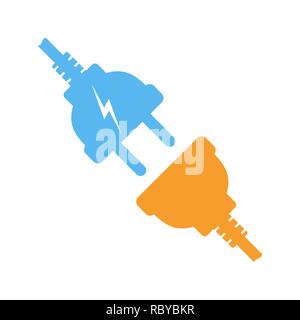 Wire plug and socket, isolated on white background. Vector illustration. Wire plug and socket in flat design Stock Vector