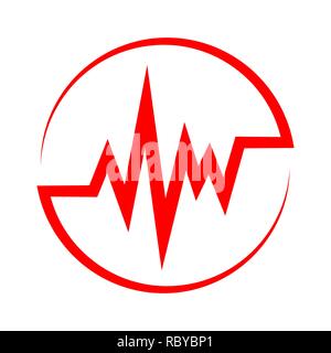 Red Heartbeat icon in the circle. Vector illustration. Medical concept in flat design. Heart Rate Stock Vector