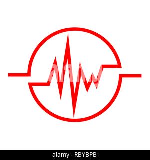 Red Heartbeat icon in the circle. Vector illustration. Medical concept in flat design. Heart Rate Stock Vector