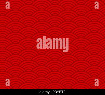 Wave pattern, red chinese seamless pattern, traditional background Stock Vector