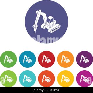 Drill tractor icons set vector color Stock Vector