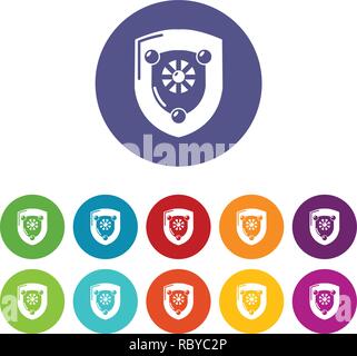 Antique shield icons set vector color Stock Vector