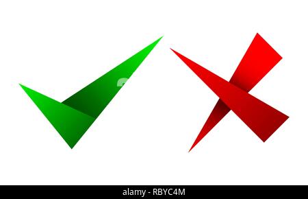 Yes and No check marks. Vector illustration. Red and green check marks on white background. Stock Vector