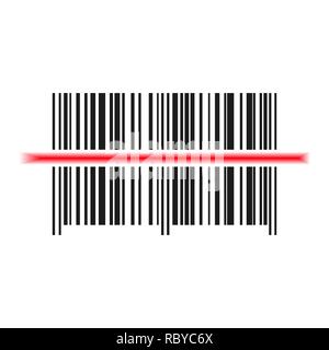 Barcode scanner icon. Vector illustration. Black barcode with red laser light. Stock Vector