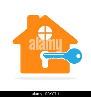 Silhouette of key with house. House key icon. Vector illustration. Estate concept with house and key. Stock Vector