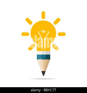 Pencil icon with light bulb in flat design. Vector illustration. Best idea concept. Creative idea Stock Vector