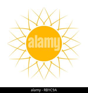 Yellow sun icon in flat design. Vector illustration. Symbol of the sun, isolated on white background Stock Vector