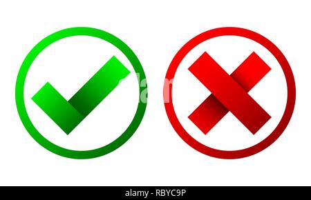 Yes and No check marks. Vector illustration. Red and green check marks on white background. Stock Vector