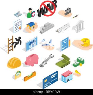 Bonanza icons set, isometric style Stock Vector