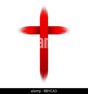 Red drawing of christian cross in doodle cartoon style. Vector illustration. Hand drawn christian cross, isolated. Stock Vector
