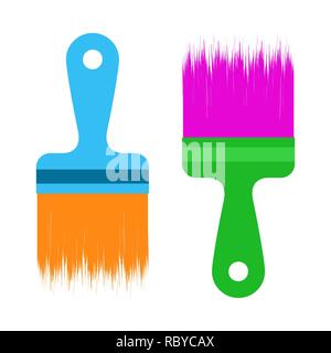 Set of Paint Brush icons in flat design. Vector illustration. Colored paint brushes isolated Stock Vector