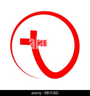 Christian cross icon in the circle. Red christian cross sign isolated on white background. Vector illustration. Stock Vector