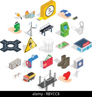 Electro business icons set, isometric style Stock Vector