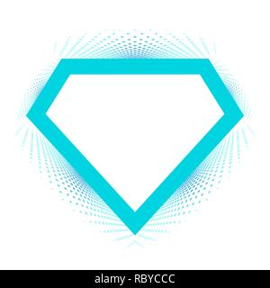 Bright blue diamond with halftone effect, on white background. Vector illustration. Stock Vector