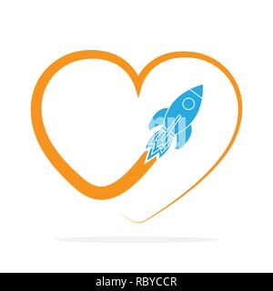 Flight of the rocket and its way. Vector illustration. Concept of travel Stock Vector