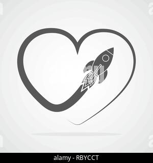 Flight of the rocket and its way. Vector illustration. Concept of travel Stock Vector