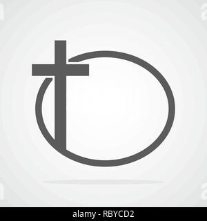 Christian cross icon in the circle. Black christian cross sign isolated on white background. Vector illustration. Stock Vector