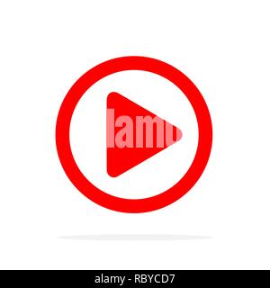 Red Play icon in flat style. Vector illustration. Play button icon, isolated Stock Vector