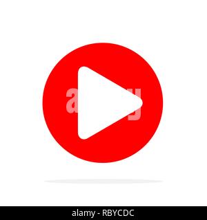 Red Play icon in flat style. Vector illustration. Play button icon, isolated Stock Vector
