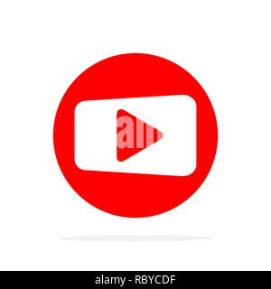 Red Play icon in flat style. Vector illustration. Play button icon, isolated Stock Vector