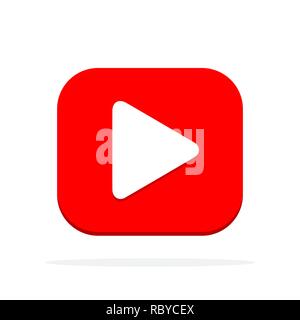 Red Play icon in flat style. Vector illustration. Play button icon, isolated Stock Vector