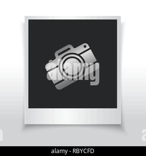 Retro photo frame with camera icon. Vector illustration. Paper photo frame isolated Stock Vector