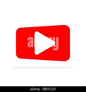 Red Play icon in flat style. Vector illustration. Play button icon, isolated Stock Vector