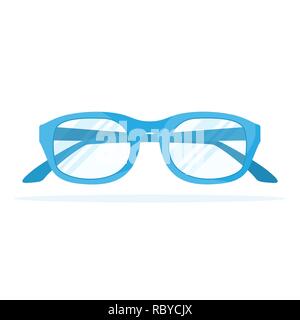 Glasses icon in flat design. Vector illustration. Blue glasses icon, isolated on white background Stock Vector
