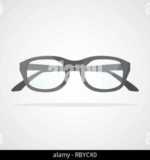 Glasses icon in flat design. Vector illustration. Gray glasses icon, isolated on light background Stock Vector
