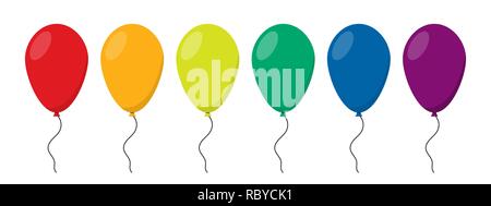 Set of balloons in flat design. Vector illustration. Festive colored balloons, isolated on white background. Stock Vector