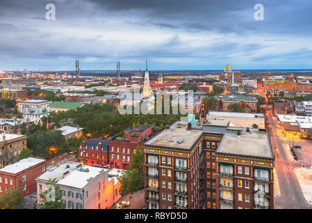 Savannah, Georgia, USA downtown skyline at dusk. Stock Photo