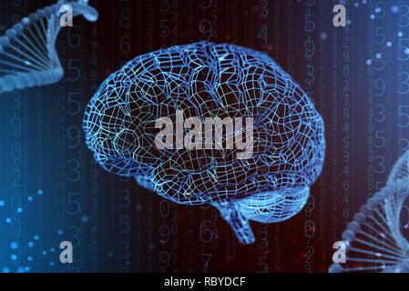 3d illustration grid of digital brain. Concept of artificial intelligence and the limitless possibilities of the mind Stock Photo
