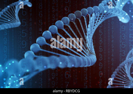 3d Illustration of DNA molecule. The helical molecule of a nucleotide in the environment of the organism like in space. The concept genome and modific Stock Photo