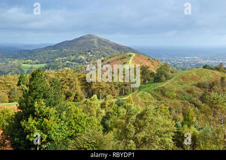 Walkers footpath through the Malvern Hills, Worcestershire, UK Stock Photo