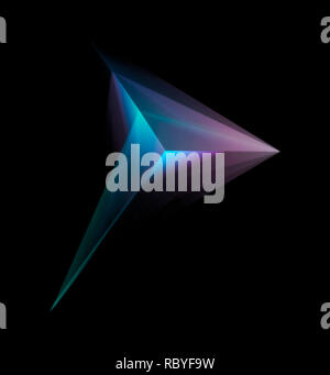 Abstract Glowing Multicolor Tetrahedron Isolated On Black Background Stock Photo