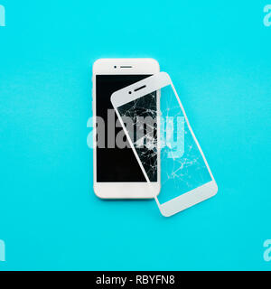 Tempered glass shield or film screen cover with mobile phone.protector concepts ideas Stock Photo